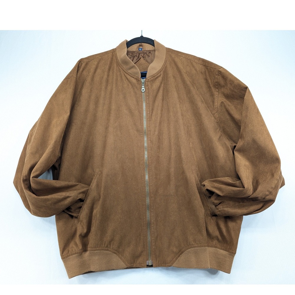 Winner Mate Tan Faux Suede Bomber‎ Jacket Water Resistant Mens XL Brown Zip Up